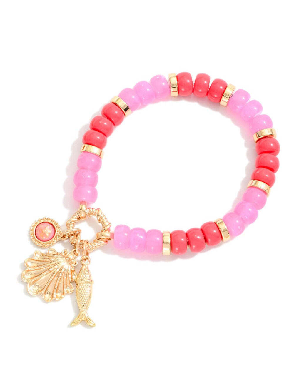 Candy Stone Beaded Stretch Bracelet with Gold Beach Charms Pink